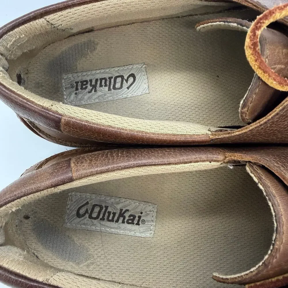 Olukai Mano Men's Brown Nubuck Leather Loafers Size 9.5